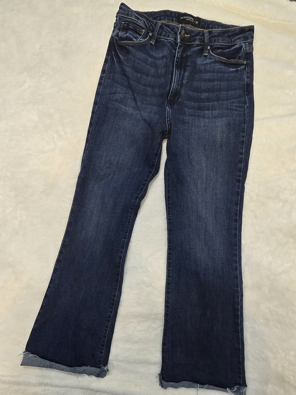 Just Black Denim High Rise Crop Kick Flare Jeans Dark Wash Size 31 Made in USA